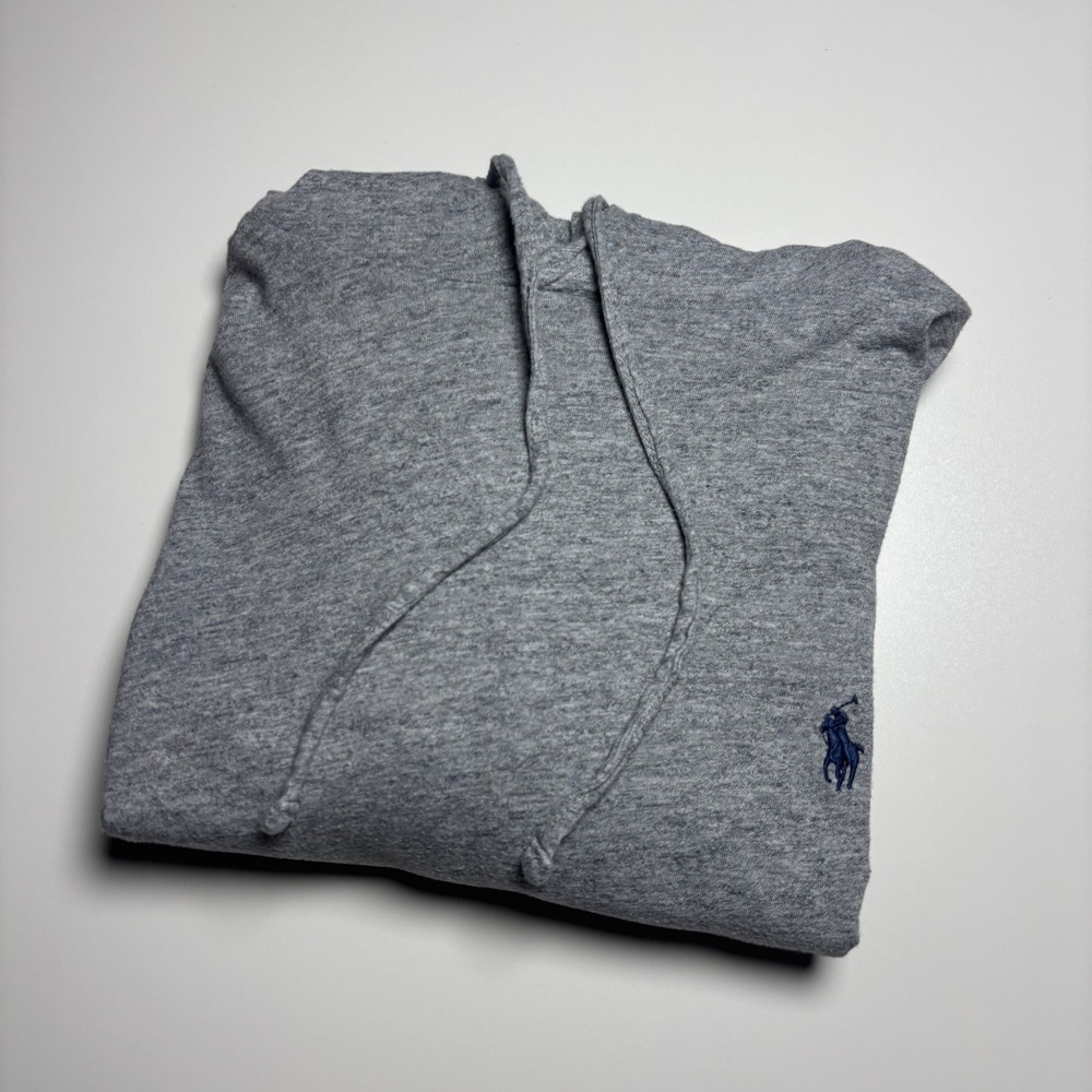 Polo Ralph Lauren Hooded T-Shirt Men's Medium Gray Heather Cotton Hoodie Jersey - Picture 2 of 8